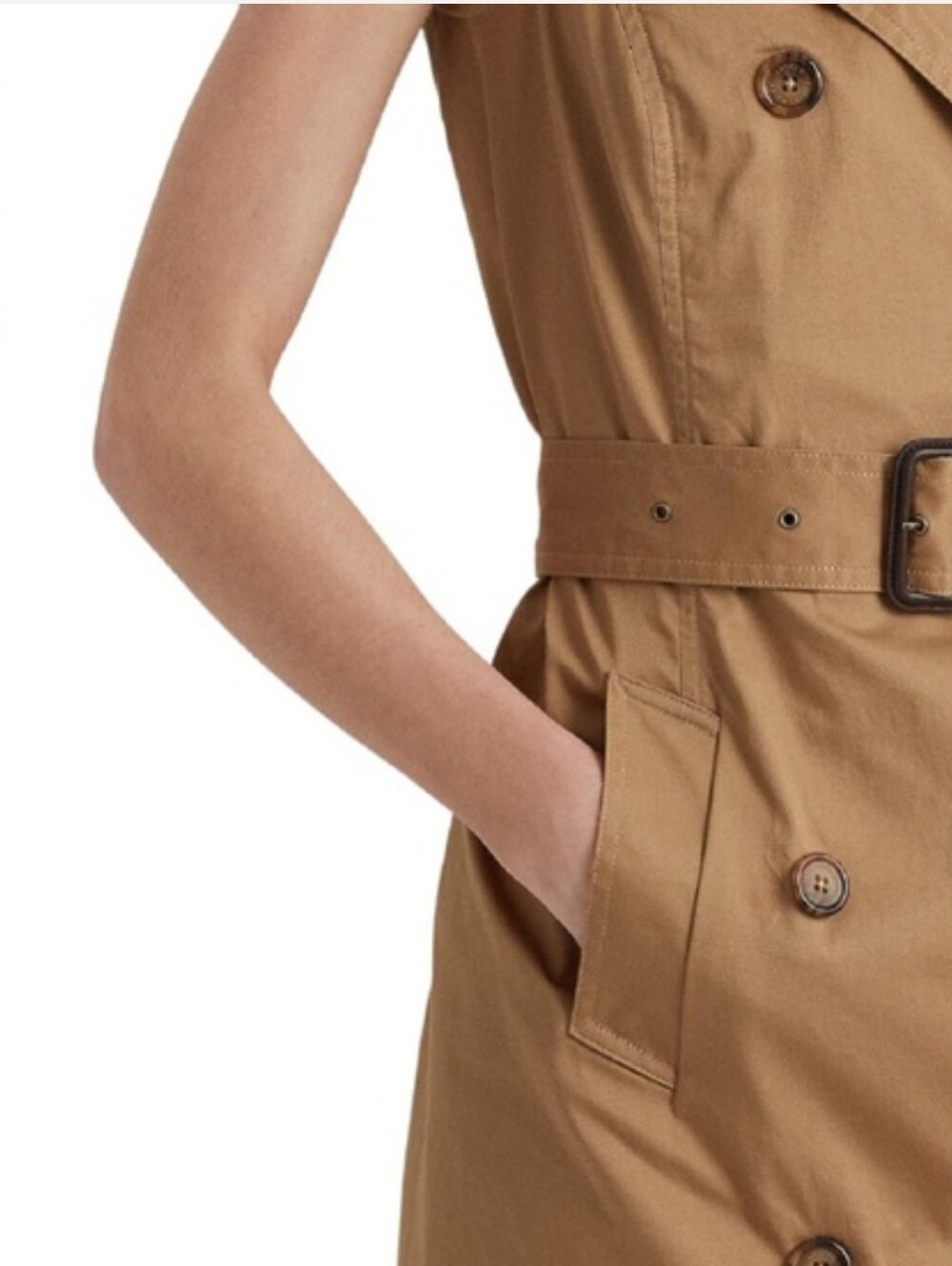 Lauren Ralph Lauren Micro-Sanded Sleeveless Twill Button Trench Dress - Picture 4 of 10